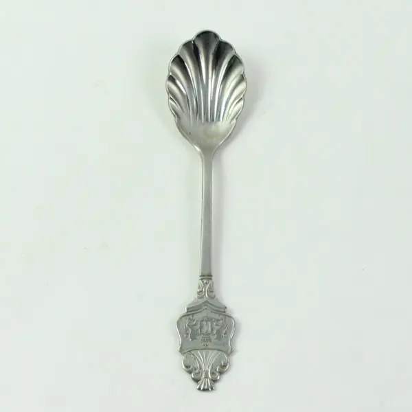 BMF Vintage Souvenir Sugar Spoon 18/10 Stainless Shell Bowl K Handle