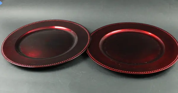 Set of 2 Burgundy Beaded Charger Plates 13 Inch Gibson
