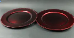 Set of 2 Burgundy Beaded Charger Plates 13 Inch Gibson