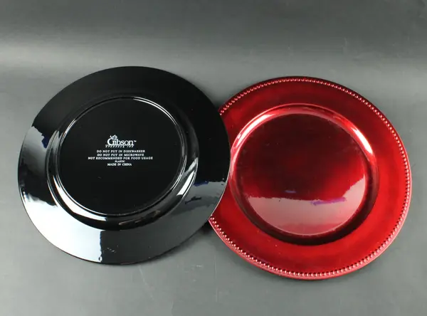 Set of 2 Burgundy Beaded Charger Plates 13 Inch Gibson
