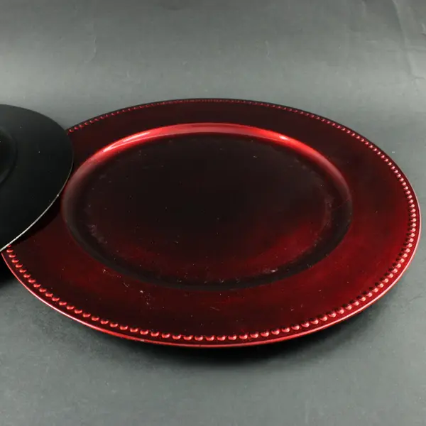 Set of 2 Burgundy Beaded Charger Plates 13 Inch Gibson