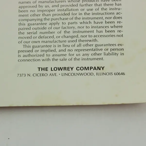 Vintage Lowrey Holiday Deluxe Organ Owner's Manual TLO-1/TLO-1R