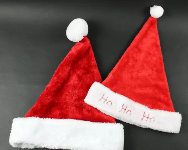 Lot of 2 Plush Santa Hats Red White Christmas Holiday Used