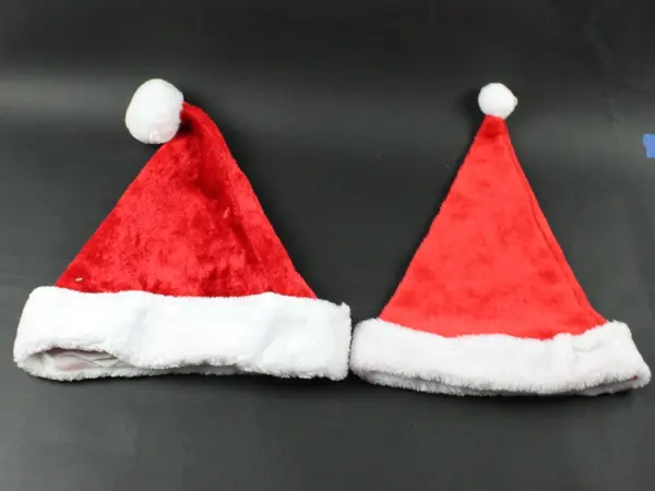 Lot of 2 Plush Santa Hats Red White Christmas Holiday Used