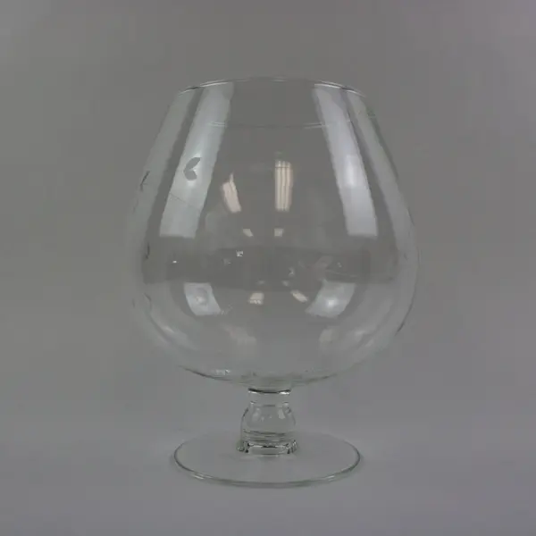 Large Clear Glass Brandy Snifter Bowl Goblet Etched Leaves