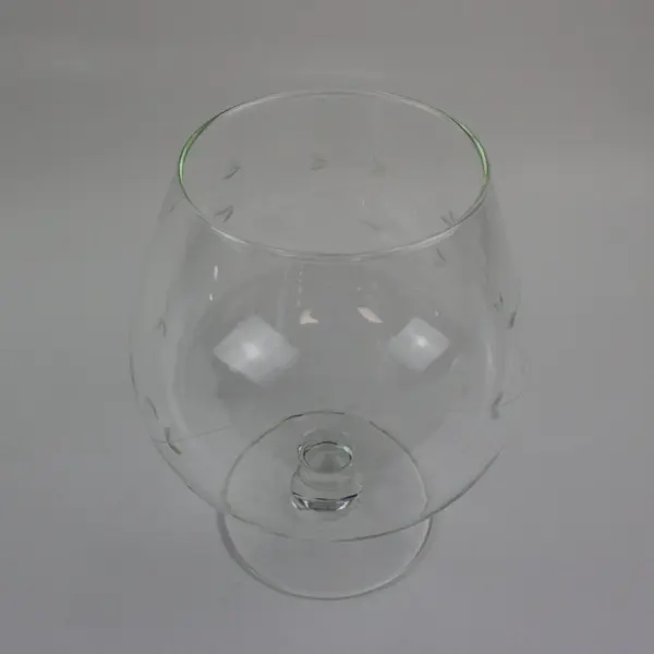 Large Clear Glass Brandy Snifter Bowl Goblet Etched Leaves