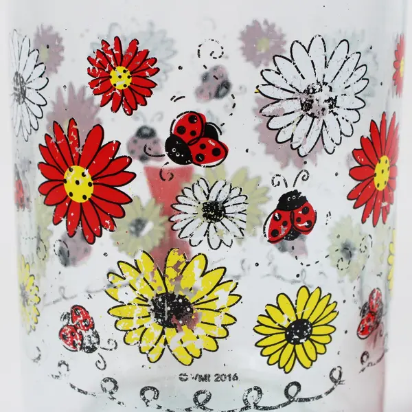 Glass Sun Tea Jar Beverage Dispenser Floral Ladybug Red Spigot