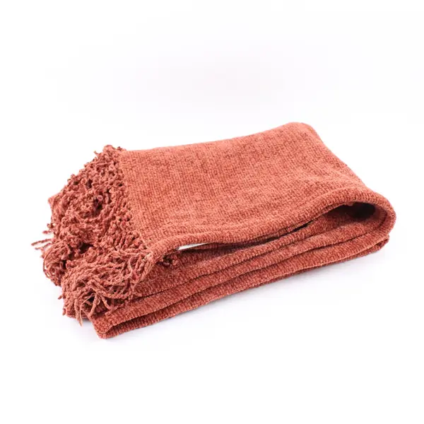 Textured Woven Throw Blanket Fringe Rust