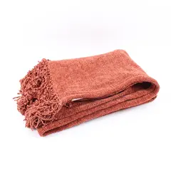 Textured Woven Throw Blanket Fringe Rust