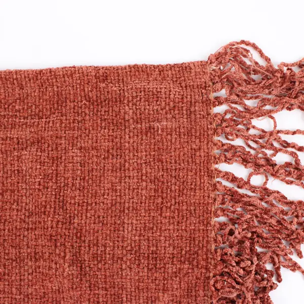Textured Woven Throw Blanket Fringe Rust