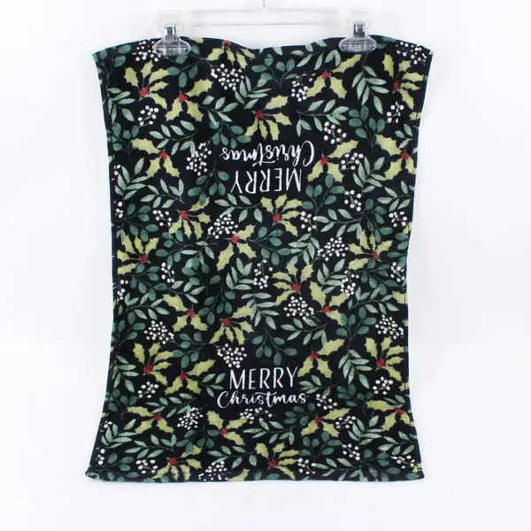 Ritz Merry Christmas Kitchen Towel Green Black Leaf Pattern