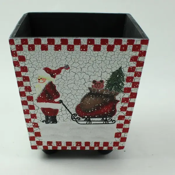 FTD Inc. Christmas Santa Reindeer Wooden Decorative Container 5x5x5.5"