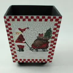 FTD Inc. Christmas Santa Reindeer Wooden Decorative Container 5x5x5.5"