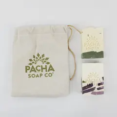 Pacha Soap Co. Lot of 2 Soap Bars with Drawstring Bag New