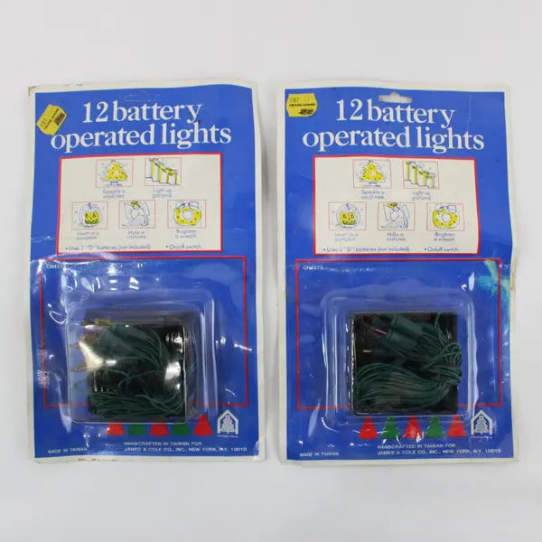 Lot of 2 Pks. Vtg. James A. Cole Co. 12-Count Battery Christmas Lights, Sealed 