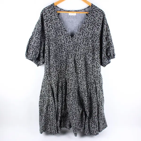 Universal Thread Floral V-Neck Babydoll Mini Dress Black White XXL