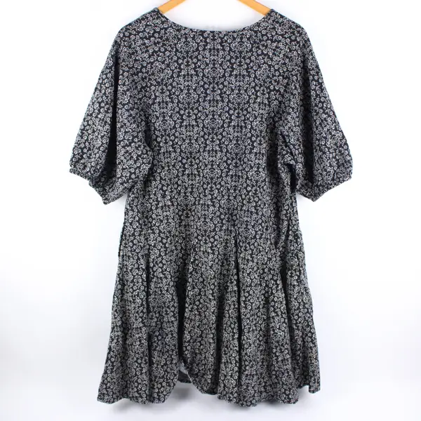 Universal Thread Floral V-Neck Babydoll Mini Dress Black White XXL