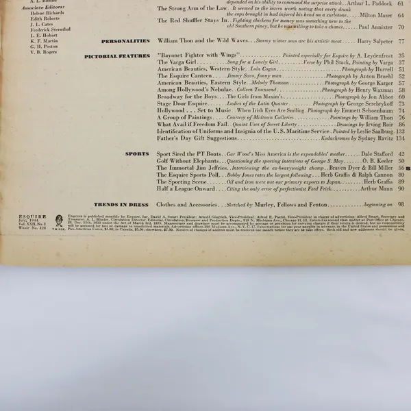 Esquire Men's Magazine July 1944 Wartime Cover Fiction Sports Humor
