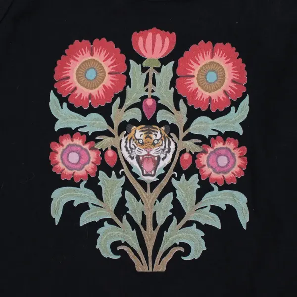Namaste Home Women's Black Tiger Floral Crop Tank Top Size M Y2K Style