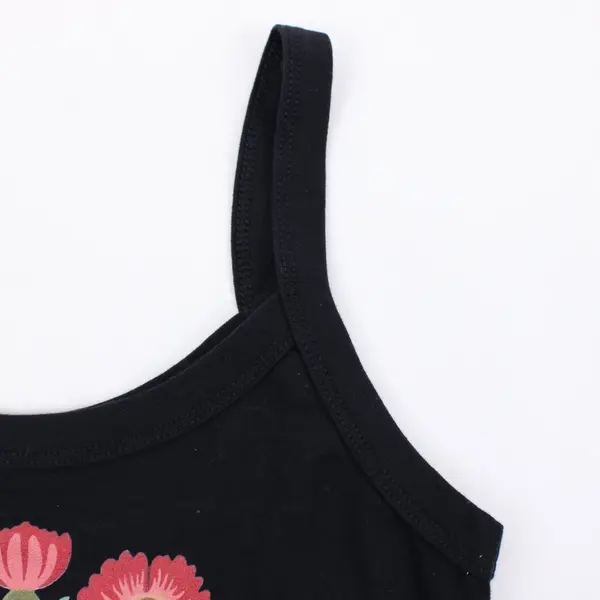 Namaste Home Women's Black Tiger Floral Crop Tank Top Size M Y2K Style