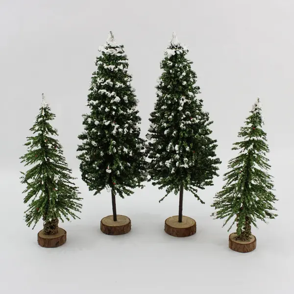 Lot of 4 Miniature Decorative Christmas Trees 9 and 12.5 Inch