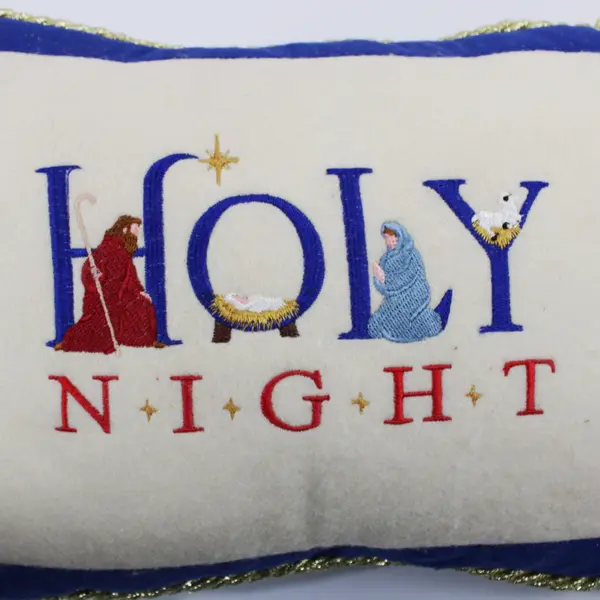 Handmade Felt/Cotton Christmas "Holy Night" Cushion 14"x10" 
