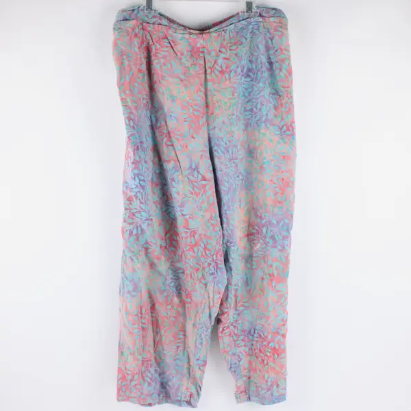 Shaybali Women's 1X Capri Pants Multicolor Tie Dye Leaf Print Boho Style