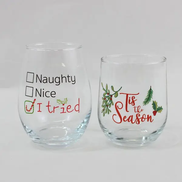 Lot of 2 Christmas-Themed Drinking Glasses Good Pre-Owned