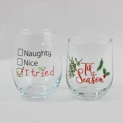 Lot of 2 Christmas-Themed Drinking Glasses Good Pre-Owned
