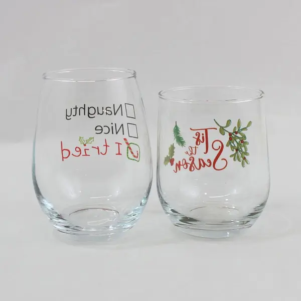 Lot of 2 Christmas-Themed Drinking Glasses Good Pre-Owned