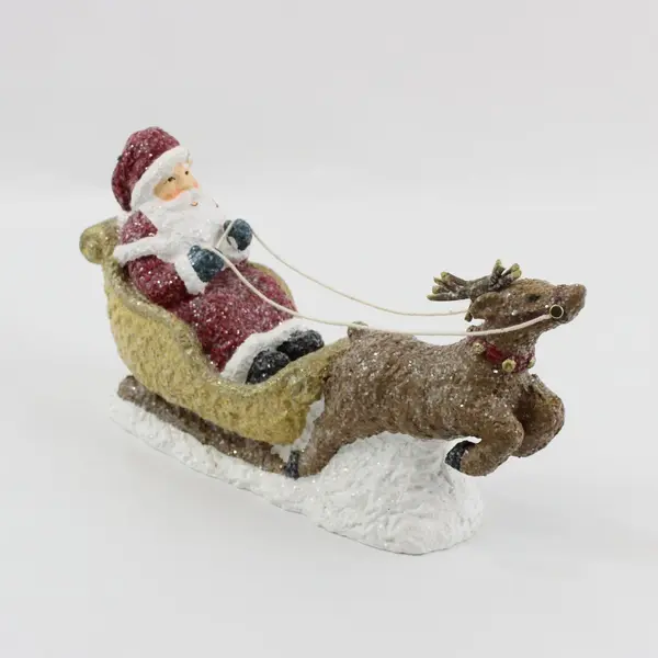 Santa Claus Sleigh Resin Figurine 10 Inch Christmas Holiday Decor