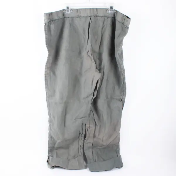 Purejill Women's Green Linen Pants Elastic Waist Roll Tab Cuffs Size L