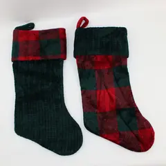 Prima Creations 2002 2pc 17in Christmas Stockings R/G Check & Solid Dk Green
