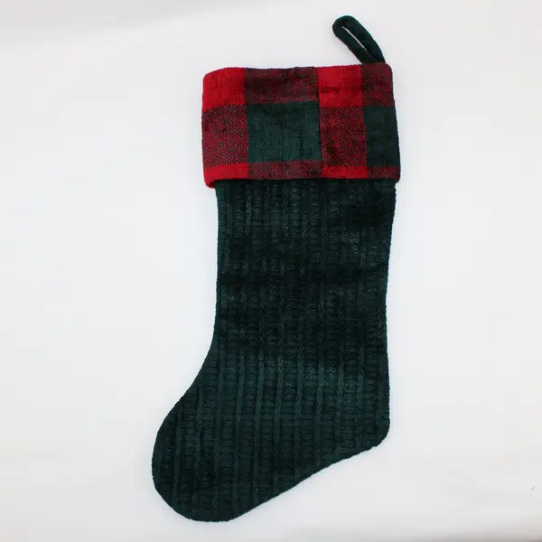 Prima Creations 2002 2pc 17in Christmas Stockings R/G Check & Solid Dk Green
