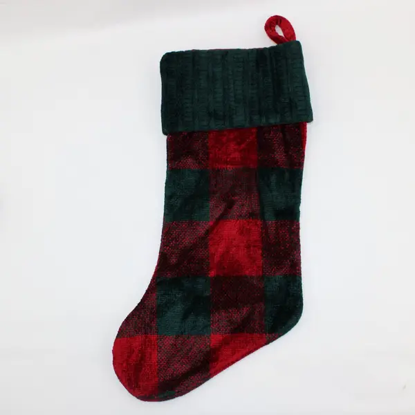 Prima Creations 2002 2pc 17in Christmas Stockings R/G Check & Solid Dk Green