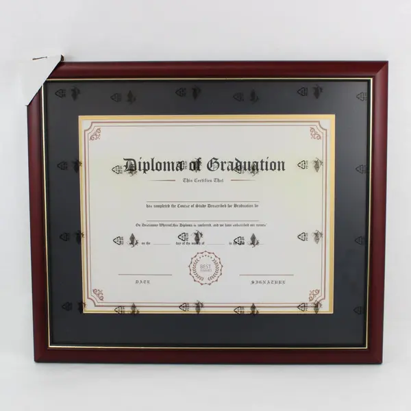 Red Woodgrain Diploma Photo Frame Gold Trim 11x14