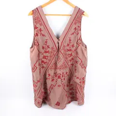 Free People Intimately Red V-Neck Front & Back Embroidered Tank Small