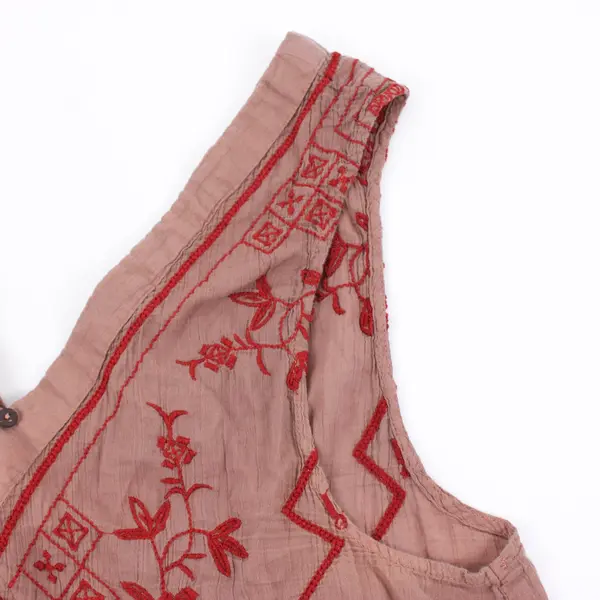 Free People Intimately Red V-Neck Front & Back Embroidered Tank Small