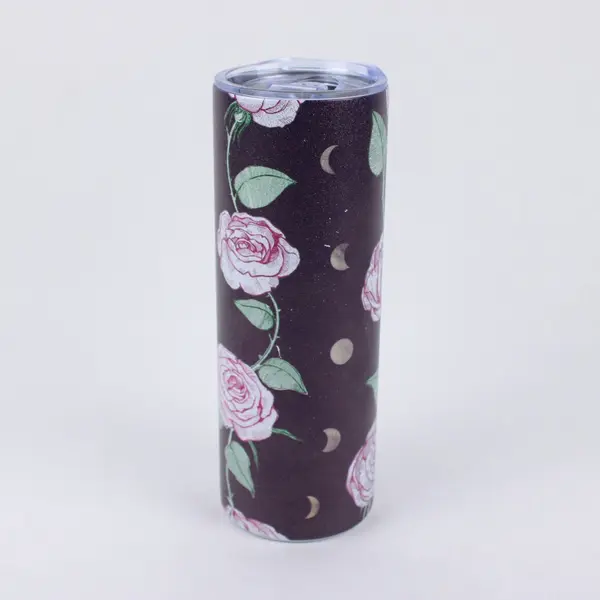20oz Floral Rose Tumbler Travel Cup Sliding Lid Crescent Moon