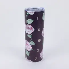 20oz Floral Rose Tumbler Travel Cup Sliding Lid Crescent Moon