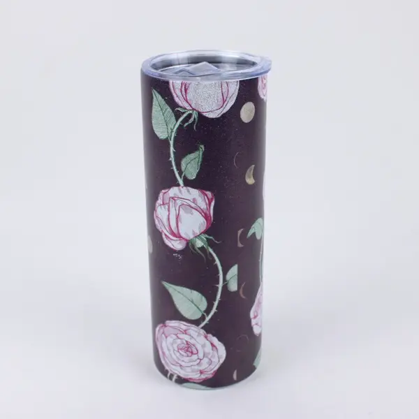 20oz Floral Rose Tumbler Travel Cup Sliding Lid Crescent Moon