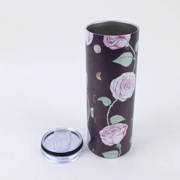 20oz Floral Rose Tumbler Travel Cup Sliding Lid Crescent Moon
