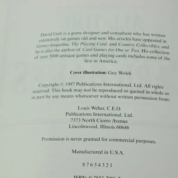 VTG All-Time Favorite Card Games by David Galt More Than 30 Family Games PB 1997