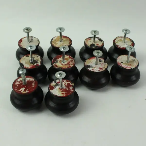 Lot of 10 Assorted Dark Wood Cabinet Drawer Knobs