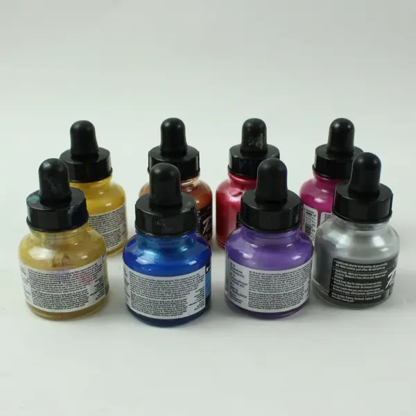Lot of 8 Daler Rowney FW Pearlescent Acrylic Ink 29.5ml Used