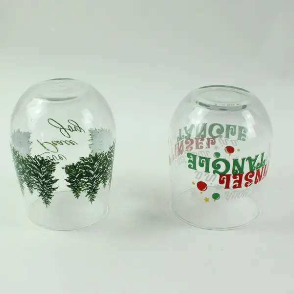 Lot of 2 Christmas Holiday Stemless Wine Glasses Festive Drinkware