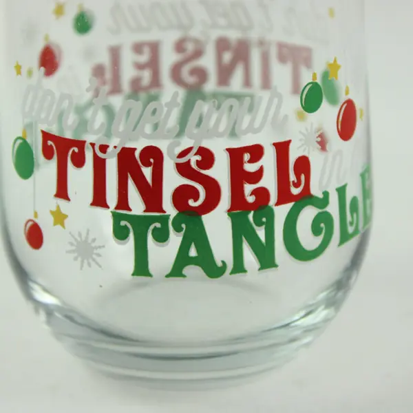 Lot of 2 Christmas Holiday Stemless Wine Glasses Festive Drinkware