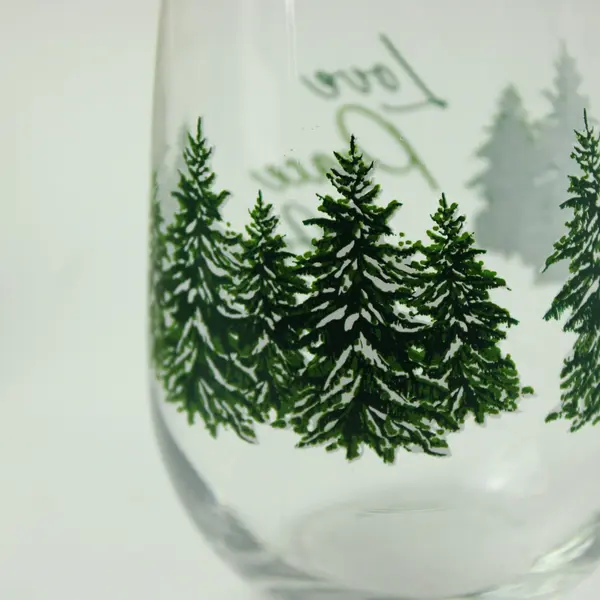 Lot of 2 Christmas Holiday Stemless Wine Glasses Festive Drinkware