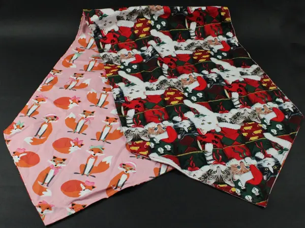Handmade Christmas Reversible Kittens & Fox Table Runner 15x57