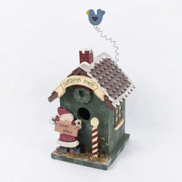 Christmas Decorative Birdhouse Santa North Pole Nest 9 Inch